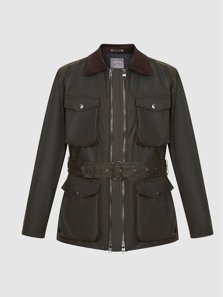 Reiss Khaki Wax Private White V.C. Waxed Jacket - Image 2 of 7