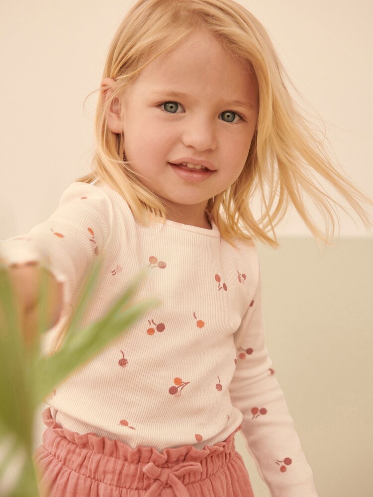 Pink Ditsy 5 Pack Long Sleeve Rib Jersey Tops (3mths-7yrs) - Image 2 of 6