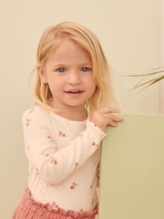 Pink Ditsy 5 Pack Long Sleeve Rib Jersey Tops (3mths-7yrs) - Image 4 of 6