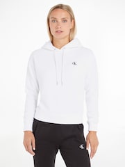 Calvin Klein Jeans White Embroidered Logo Hoodie - Image 1 of 4