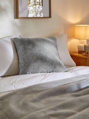 Grey Plush Faux Fur Cushion - Image 3 of 6