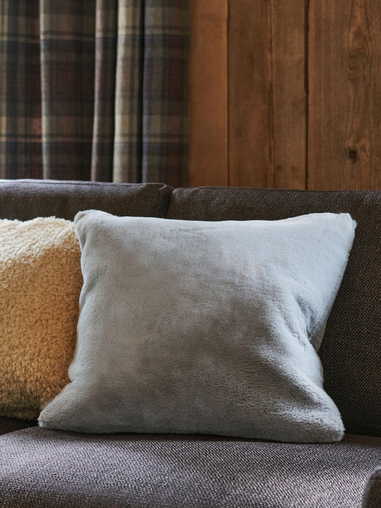 Grey Plush Faux Fur Cushion - Image 6 of 6