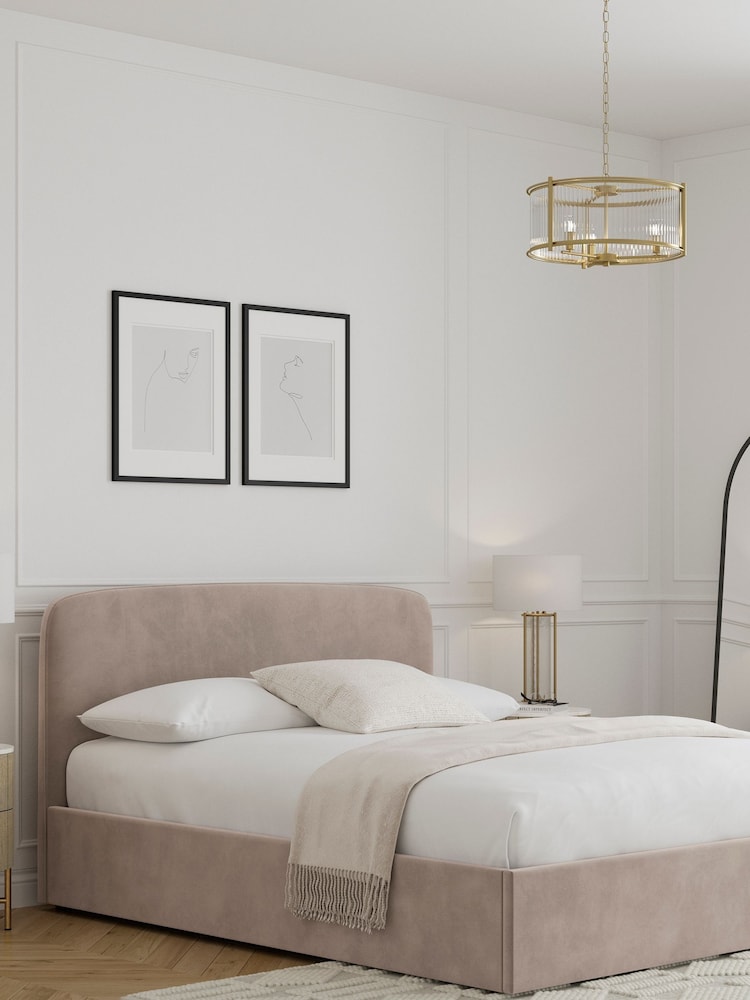 Opulent Velvet Natural Pebble Matson Upholstered Ottoman Storage Bed Frame - Image 1 of 7