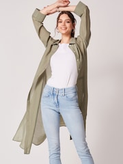 Khaki Green Longline Shirt - Image 3 of 5