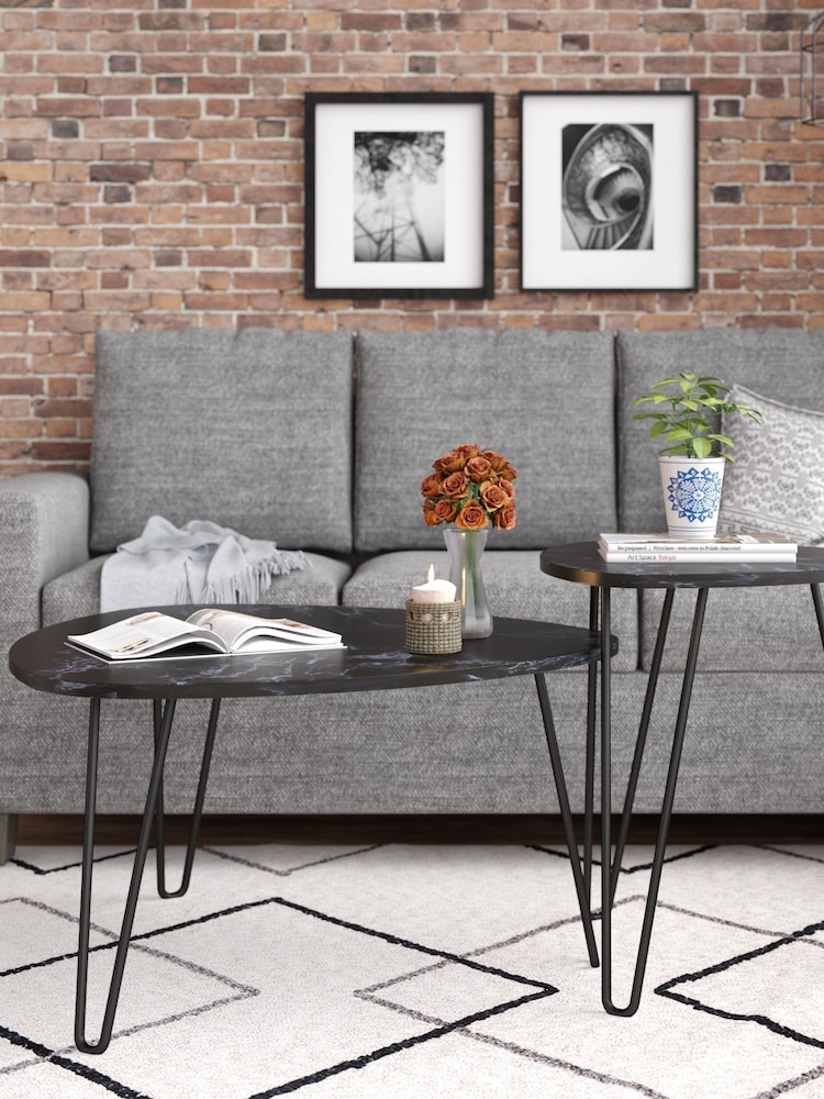 Novogratz Black Athena Marble Nest of 2 Tables - Image 1 of 5