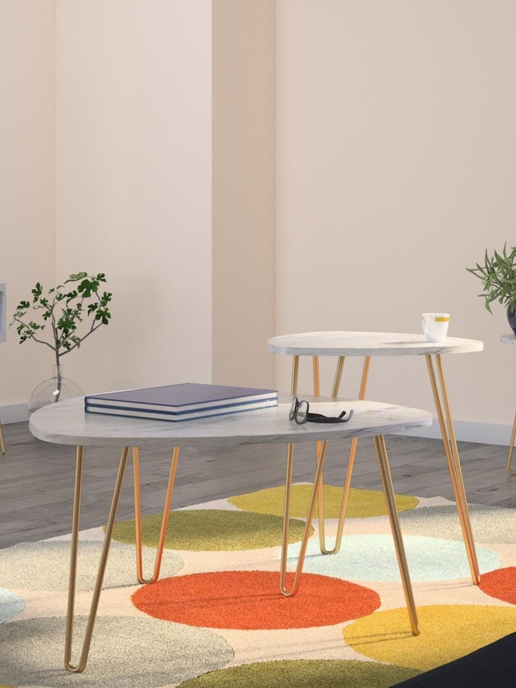 Novogratz White Athena Marble Nest of 2 Tables - Image 1 of 5