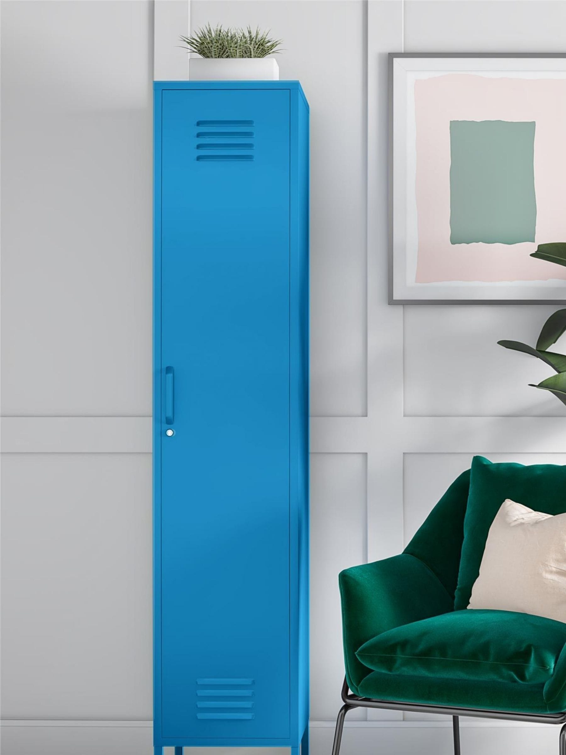 B&Q - Dorel Home Cache Single Metal Locker With Storage Blue - Image 4