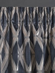 Navy Blue Next Collection Luxe Heavyweight Geometric Cut Velvet Pencil Pleat Lined Curtains - Image 1 of 5
