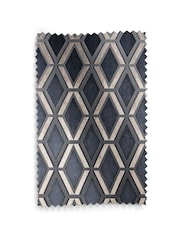 Navy Blue Next Collection Luxe Heavyweight Geometric Cut Velvet Pencil Pleat Lined Curtains - Image 5 of 5