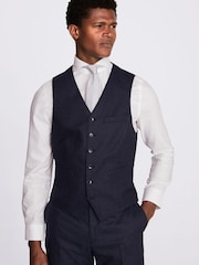 MOSS Royal Blue Slim Fit Flannel Suit: Waistcoat - Image 1 of 3