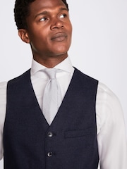 MOSS Royal Blue Slim Fit Flannel Suit: Waistcoat - Image 3 of 3