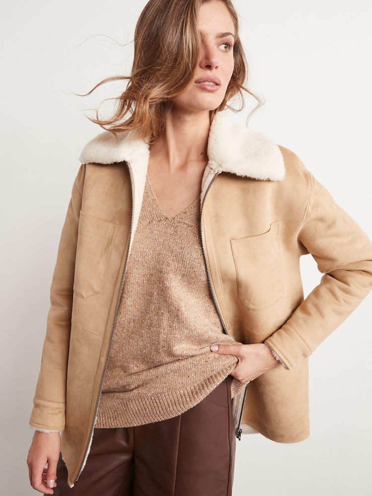 Camel Brown Faux Shearling Lined Shacket - Image 1 of 1