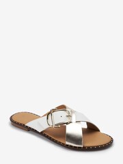 White/Silver Forever Comfort® Cross Strap Buckle Mules - Image 4 of 6