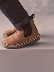 Taupe Brown Standard Fit (F) Warm Lined Leather Chelsea Boots - Image 1 of 5