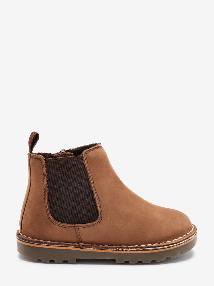 Taupe Brown Standard Fit (F) Warm Lined Leather Chelsea Boots - Image 2 of 5