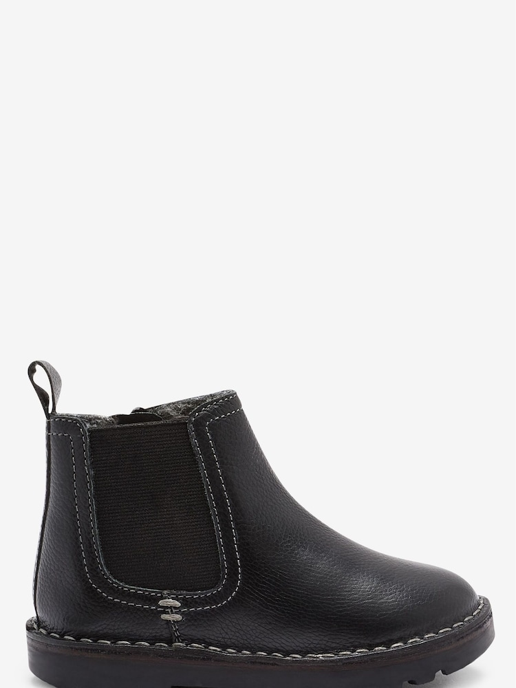 Black Standard Fit (F) Warm Lined Leather Chelsea Boots - Image 1 of 4