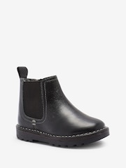 Black Standard Fit (F) Warm Lined Leather Chelsea Boots - Image 2 of 4