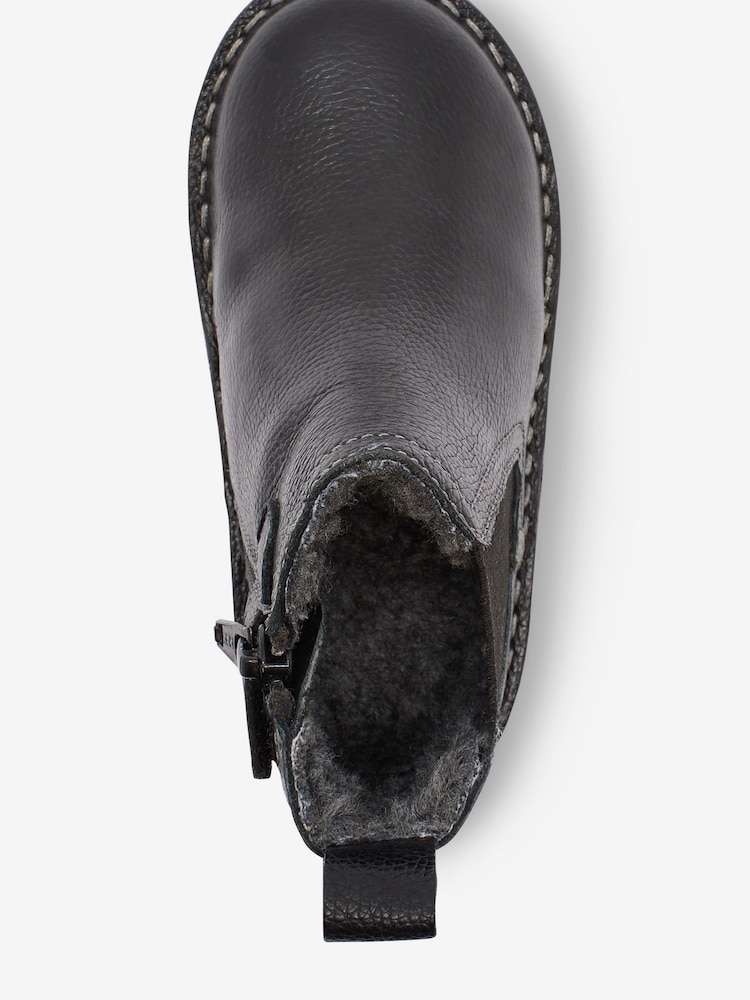 Black Standard Fit (F) Warm Lined Leather Chelsea Boots - Image 3 of 4