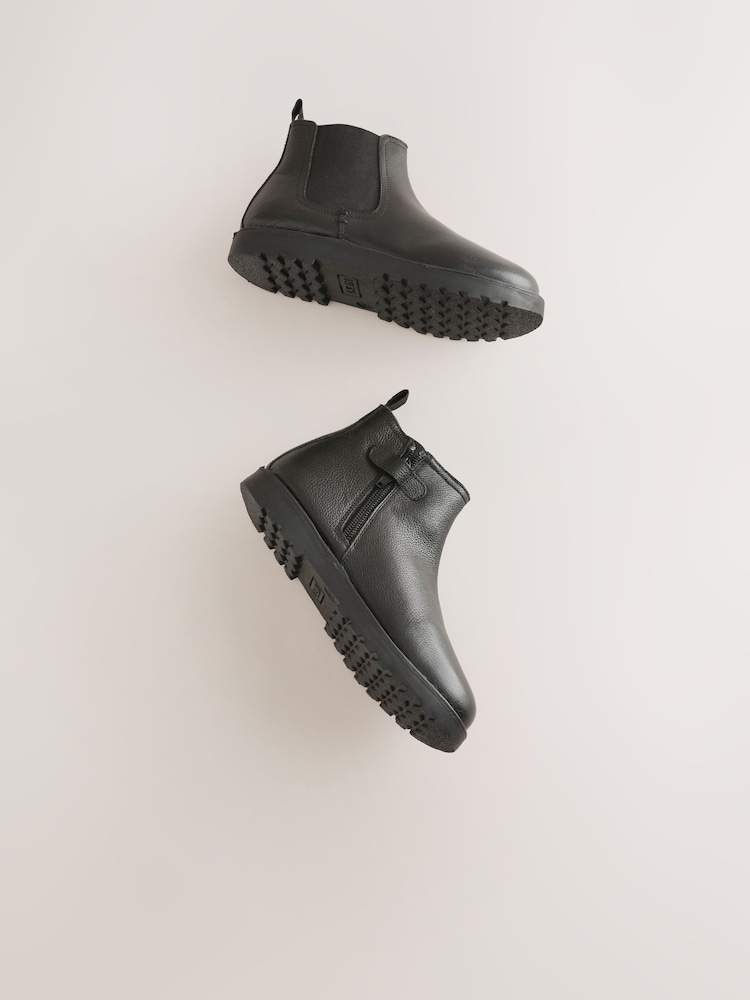 Black Standard Fit (F) Warm Lined Leather Chelsea Boots - Image 6 of 6
