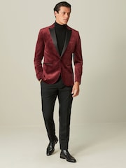 Burgunderrot - Slim Fit - Samt-Blazer - Bild 2 von 11
