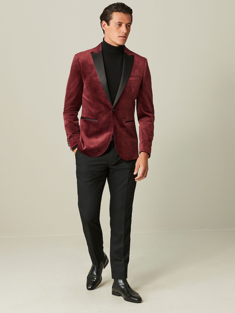 Burgunderrot - Slim Fit - Samt-Blazer - Bild 2 von 11