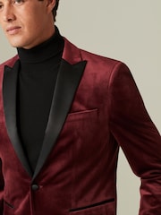 Burgunderrot - Slim Fit - Samt-Blazer - Bild 4 von 11