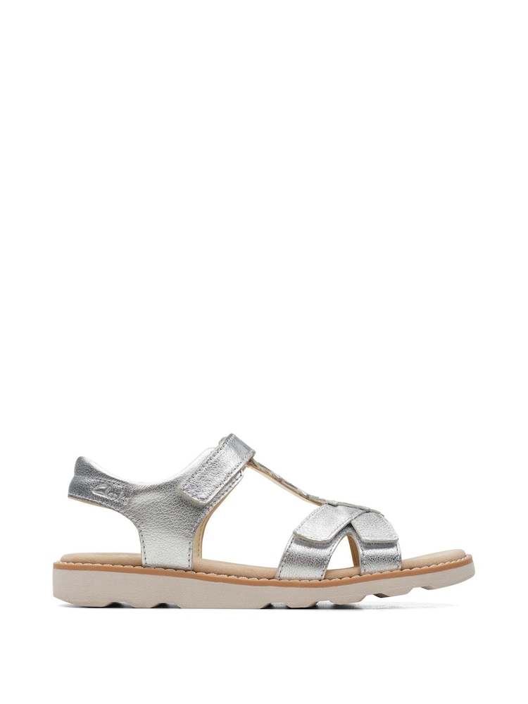 Clarks Silver Leather Crown Flower O. F Fit Sandals - Image 1 of 7 Clarks Silver Leather Crown Flower O. F Fit Sandals - Image 1 of 7