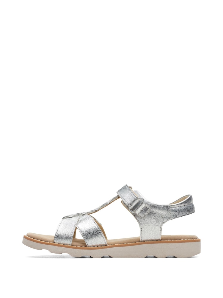 Clarks Silver Leather Crown Flower O. F Fit Sandals - Image 2 of 7 Clarks Silver Leather Crown Flower O. F Fit Sandals - Image 2 of 7
