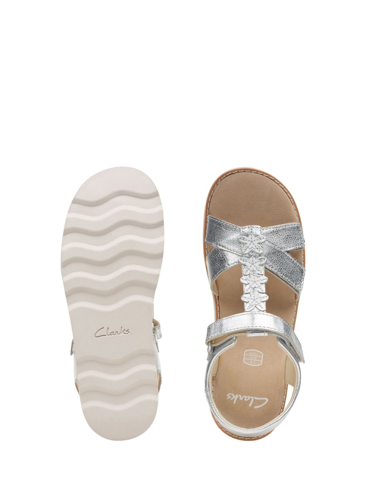 Clarks Silver Leather Crown Flower O. F Fit Sandals - Image 7 of 7 Clarks Silver Leather Crown Flower O. F Fit Sandals - Image 7 of 7