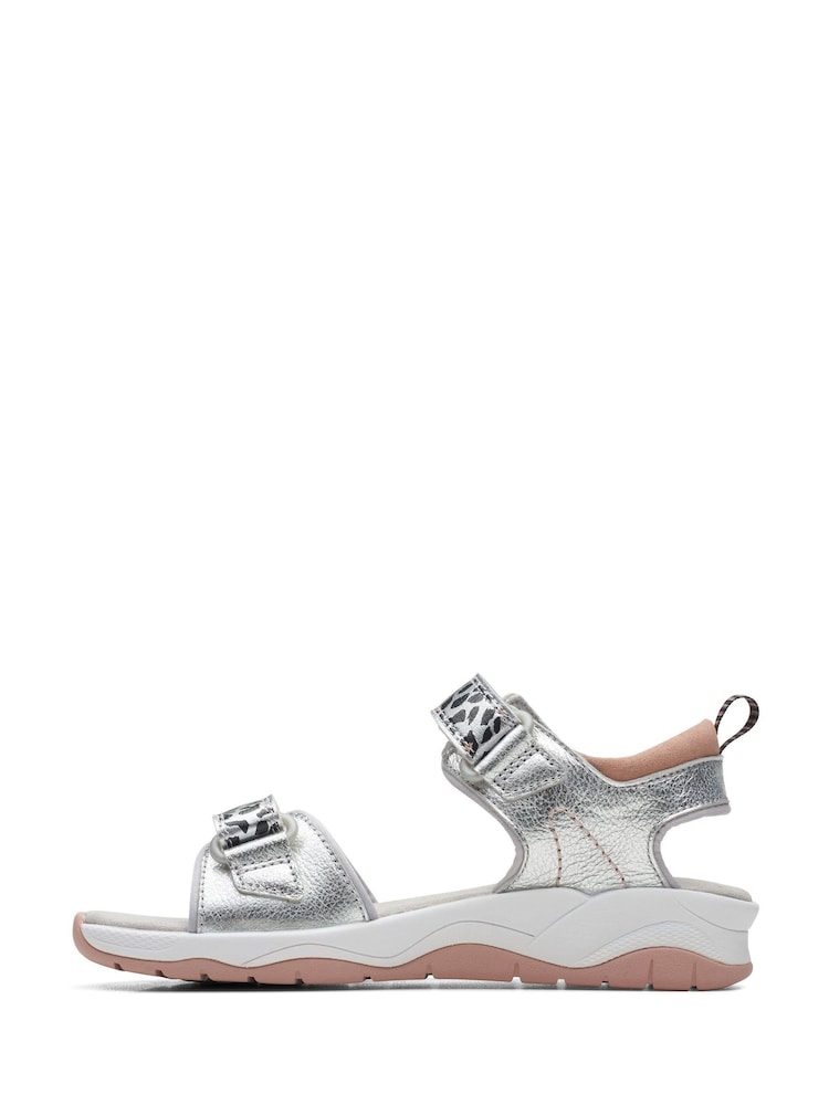 Clarks Silver Clowder Print O F Fit Sandals - Image 2 of 7 Clarks Silver Clowder Print O F Fit Sandals - Image 2 of 7