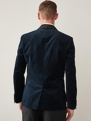 Navy Blue Slim Printed Velvet Jacket - Image 2 of 9