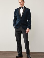 Navy Blue Slim Printed Velvet Jacket - Image 3 of 9