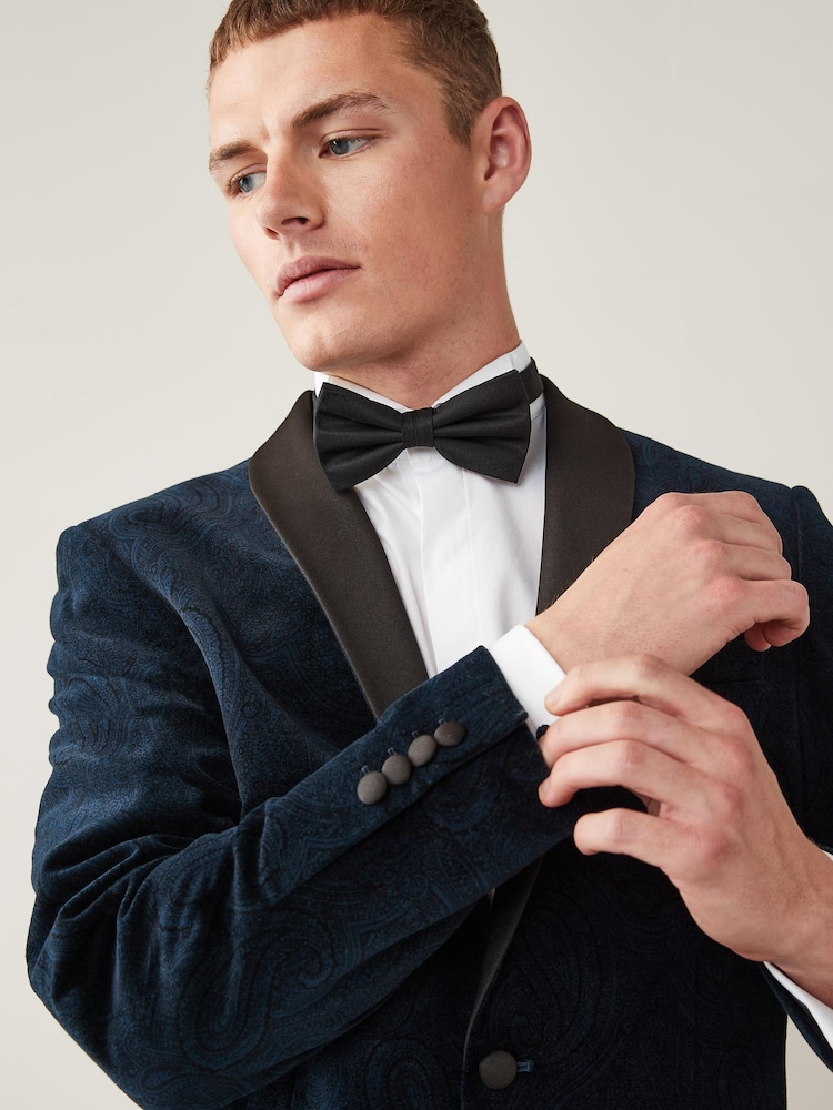 Navy Blue Slim Printed Velvet Jacket - Image 4 of 9