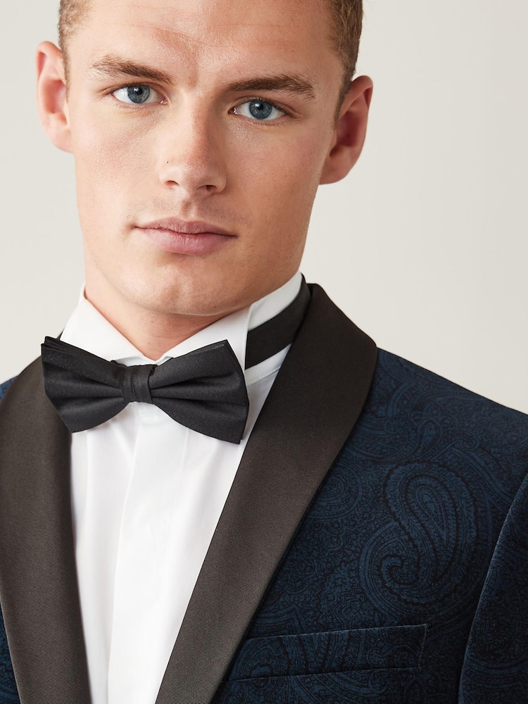 Navy Blue Slim Printed Velvet Jacket - Image 5 of 9