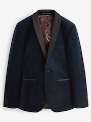 Navy Blue Slim Printed Velvet Jacket - Image 6 of 9