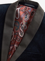 Navy Blue Slim Printed Velvet Jacket - Image 7 of 9
