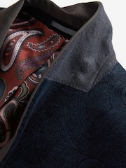 Navy Blue Slim Printed Velvet Jacket - Image 8 of 9