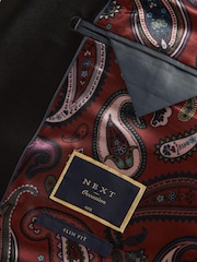 Navy Blue Slim Printed Velvet Jacket - Image 9 of 9