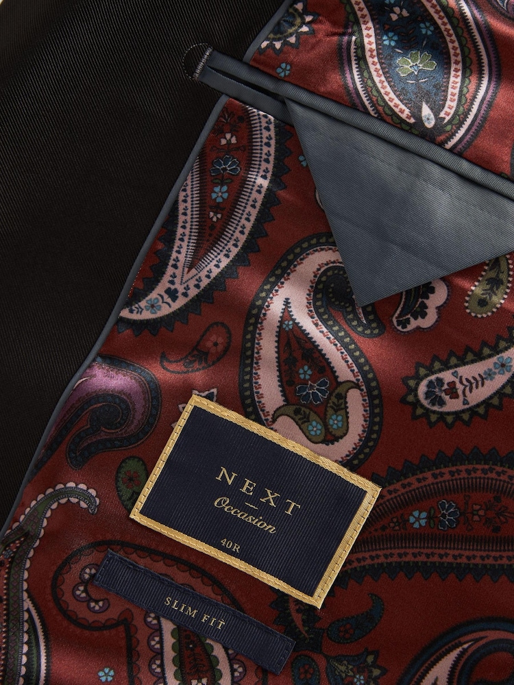 Navy Blue Slim Printed Velvet Jacket - Image 9 of 9