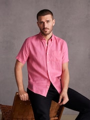 Pink Signature 100% Linen Short Sleeve Oxford Shirt - Image 1 of 9