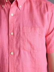 Pink Signature 100% Linen Short Sleeve Oxford Shirt - Image 6 of 9