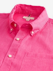 Pink Signature 100% Linen Short Sleeve Oxford Shirt - Image 8 of 9