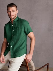 Green Standard Collar Signature 100% Linen Short Sleeve Shirt - Image 1 of 8