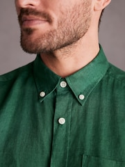 Green Standard Collar Signature 100% Linen Short Sleeve Shirt - Image 5 of 8
