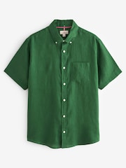 Green Standard Collar Signature 100% Linen Short Sleeve Shirt - Image 6 of 8