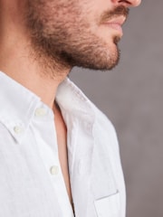 White Signature 100% Linen Short Sleeve Oxford Shirt - Image 6 of 9
