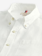 White Signature 100% Linen Short Sleeve Oxford Shirt - Image 7 of 9