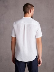 White Grandad Collar Signature 100% Linen Short Sleeve Shirt - Image 3 of 8