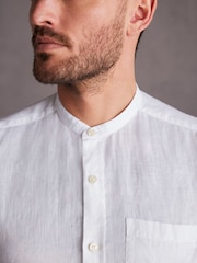 White Grandad Collar Signature 100% Linen Short Sleeve Shirt - Image 5 of 8