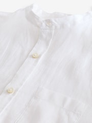 White Grandad Collar Signature 100% Linen Short Sleeve Shirt - Image 7 of 8